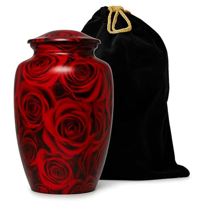 Bhartiyaa Handicraft Red Rose Cremation Urn for Human Ashes – Memorial Urn for Adult Male & Female, Holds Up to 200 lbs, for Home or Burial (Design 9) - size: Adult 200 Ibs