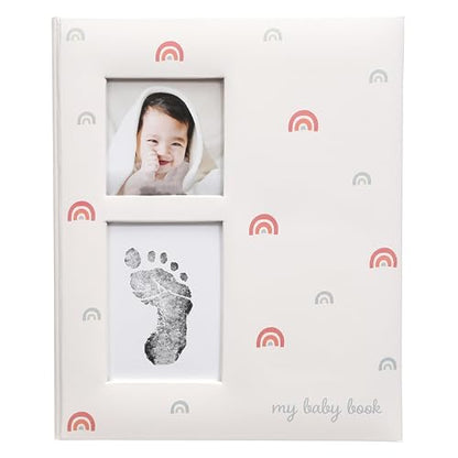 Little Pear New Baby Giftset, Rainbow Baby Keepsake Book with Included Ink Pad, Wooden Monthly Milestone Discs, Newborn Clay Handprint and Footprint Hanging Keepsake - color: New Baby Giftset