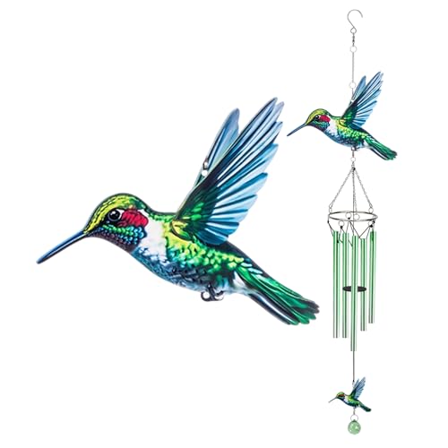 Wind Chimes for Outside, 24 Inch Green Hummingbird Aluminum Wind Chimes for Indoor Outdoor, Hummingbird Decoration for Window Garden Porch Balcony, Gifts for Women Mom Grandma - color: Hummingbird-b