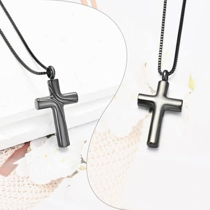 XSMZB Cross Cremation Jewelry Memorial Pendant Urn Necklace for Ashes of Loved One Funeral Ashes Keepsake Necklaces for Men Women - color: Black