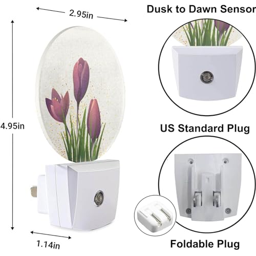 Tulip Night Light Purple Flower Tulips Floral LED Dusk to Dawn Plug-in Nightlight Auto Sensor for Bedroom Bathroom Hallway Living Room - color: Tulips
