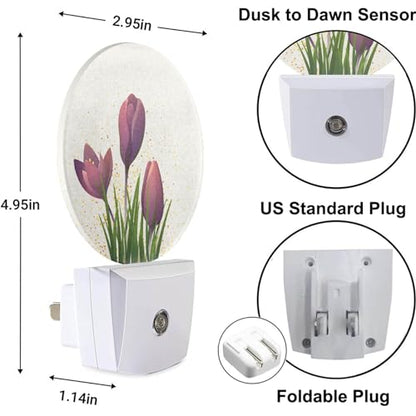 Tulip Night Light Purple Flower Tulips Floral LED Dusk to Dawn Plug-in Nightlight Auto Sensor for Bedroom Bathroom Hallway Living Room - color: Tulips