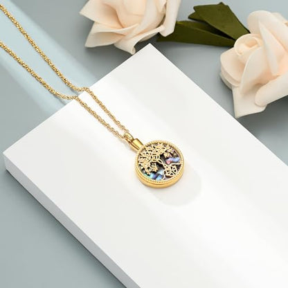 shajwo Cremation Jewelry Tree of Life Urn Ashes Necklace for Women Men Abalone shell Ash Pendant Keepsake Memorial Jewelry of Loved One - color: Gold