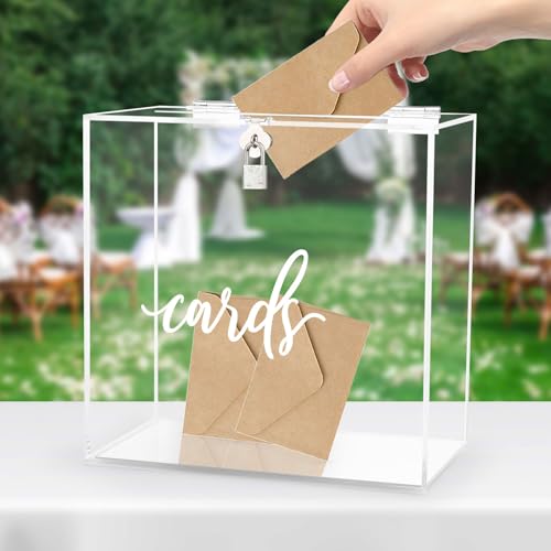 Hooqict Clear Acrylic Card Box with Lock and Slot, Thick DIY Wedding Gift Card Box for Party, Graduation, Wedding Reception, Retirement, Bridal or Baby Shower, Raffle Ticket Money Envelope Holder - style: Style 2