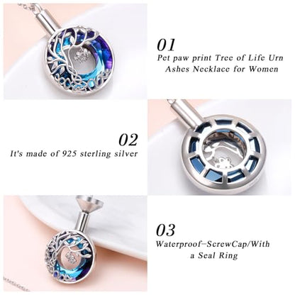 DAOCHONG Pet Paw Print Tree of Life Urn Necklace for Dog Cat Ashes Memorial | Sterling Silver Pet Cremation Pendant | Paw Print Keepsake | Memorial for Pet Loss - style: Paw Print Tree of Life Urn Necklaces
