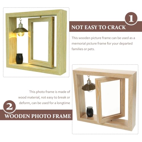 Kichvoe Rotating Memorial Picture Frame with Small Urn for Ashes 4X6 Inch Wooden Tabletop Keepsake Frame for Human Ashes