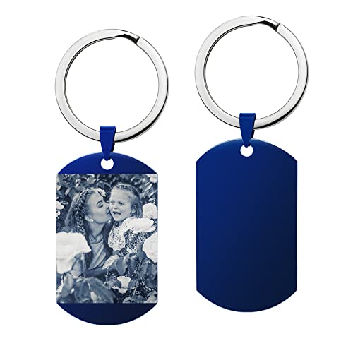 Custom Keychain with Picture Personalized Photo Keychain Gift for Father's Day Valentines Day Men Boyfriend - color: Keychain: 1 Side Photo Engraving (Blue)