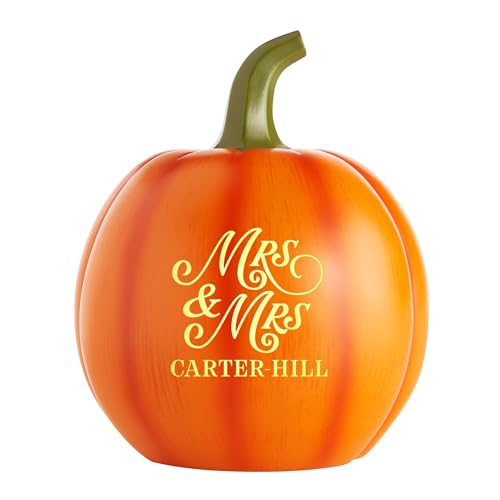 Let's Make Memories Personalized Light Up Pumpkin Decor - Celebrate Love - Fall Wedding Centerpiece - Laser-Engraved Resin with Names - Same Sex Happy Couple - Mrs & Mrs - Orange - Small - color: Mrs & Mrs - Happy Couple - Orange, size: Small