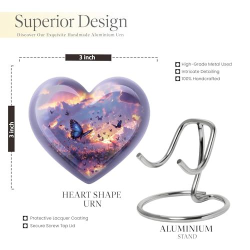 Twilight Butterflies Heart Urn for Human Ashes - color: Butterfly, size: 10 Inch + 3 Inch - Pack of 5