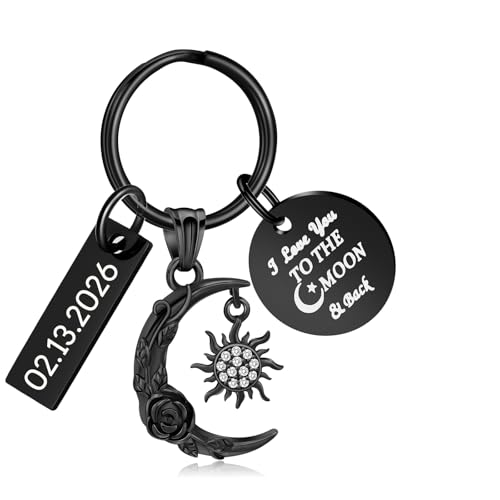 shajwo Cremation Jewelry Urn Keychain for Ashes for Women Men Crescent Moon and Sun Rose Key Ring for Human Pet Ashes - color: Customize-text