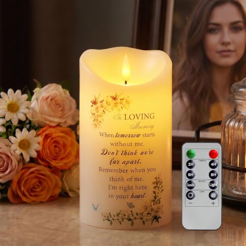 Homemory 4x7 Flameless Memorial Candle Sympathy Gifts for Loss of Loved One | Real Wax LED Memorial Candle with Remote Timer, 3D Flickering Flame for Loss of Mother, Father and Family at Home, Funeral - color: When Tomorrow Starts Without Me
