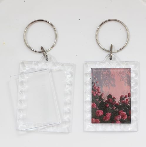 BetterJonny 20Pcs Acrylic Picture Keychain Blanks in Clear Acrylic Picture Frame Keyrings - color: Lace Rectangle