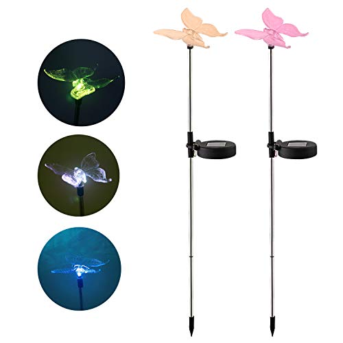 Solar Powered Landscape LED Lights Outdoor Waterproof Color Changing Garden Stake Lights for Outside Yard Lawn Flowerbed Plant Path Christmas Decorations Figurine Butterfly 2 Pack - style: Butterfly 2 Pack