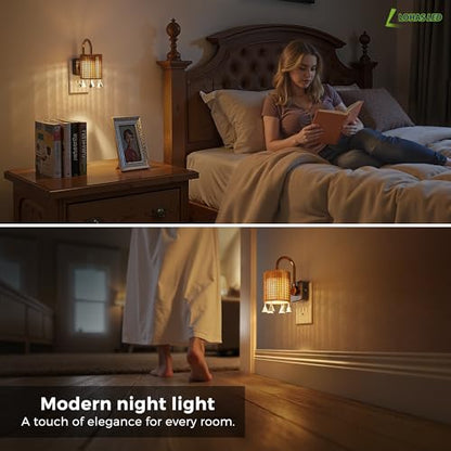 L LOHAS LED Night Lights Plug into Wall, Boho Fabric Cylinder Night Light - color: Gold Ring-3000K, size: 1 Pack