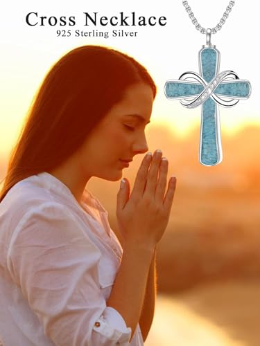 Turquoise Cross Urn Necklaces for Human Ashes 925 Sterling Silver Urn Necklaces Cremation Keepsake Memorial Pendant Necklace for Ashes for Loved One Human Pet - style: Infinity-Text&photo