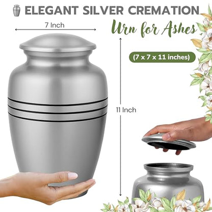Alpha Living Home Cremation Urn for Human Ashes, 200+ cu in, Silver Black - color: Dark Blue/Silver/Black, size: Triple Band 11"H x 7"W