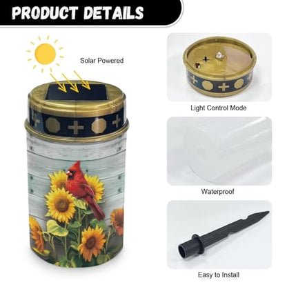 Poceacles Cardinal Sunflower Wood Grain Solar Lights Outdoor Solar Powered Outdoor Cemetery Stake Candle Grave Solar Lamp Landscape Lighting Waterproof Grave Flameless Candle - color: Cardinal Sunflower Wood Grain