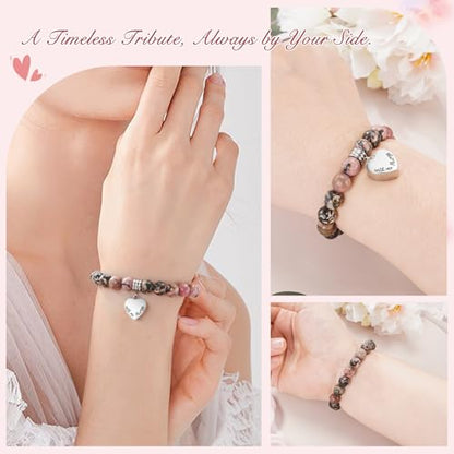abooxiu Cremation Jewelry Urn Bracelet for Ashes Memorial Heart Ashes Keepsake Cremation Ash Bracelets Urn Jewelry for Ashes of Loved Ones for Women - With Me Always - style: Engraved - Rhodonite