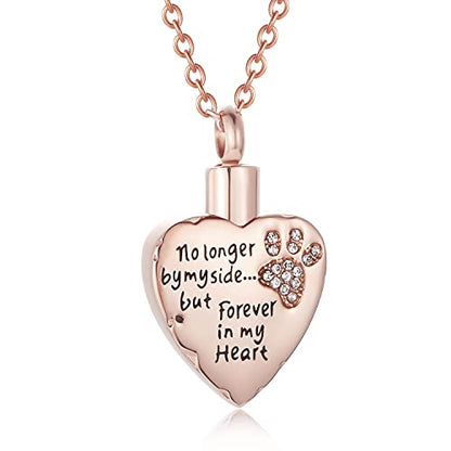 Fashion Pet Cremation Jewelry Stainess Steel Heart Keepsake Ashes Necklace Dog Cat Paw Memorial Urn Pendant - color: RG-White