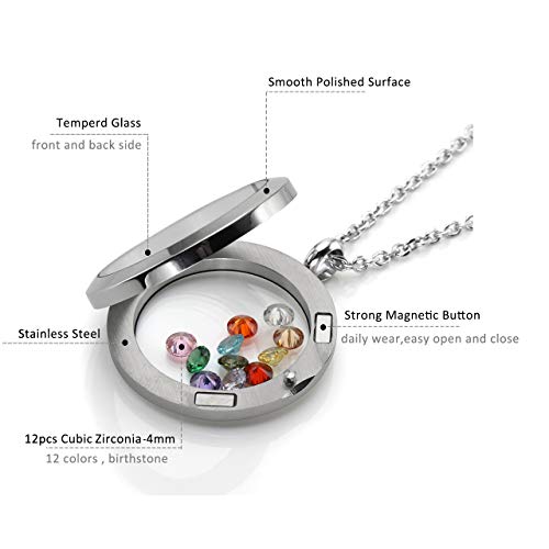 Jovivi 25mm/30mm Living Floating Memory Glass Locket Necklace - Stainless Steel Secure Buckle Closure - color: 30mm(Clear Locket)