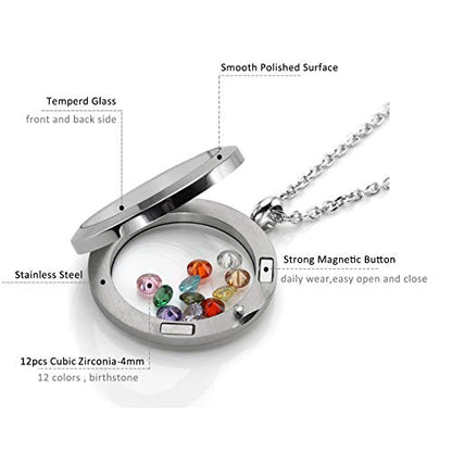 Jovivi 25mm/30mm Living Floating Memory Glass Locket Necklace - Stainless Steel Secure Buckle Closure - color: 30mm(Clear Locket)