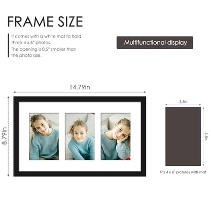 DUENPY 4 Pack 8x14 Collage Frame For 3 4x6 Photos Black - color: Black, size: 8x14（4x6 opening）-4 Pack