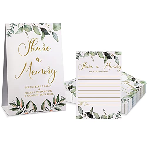 Zonon 51 Pcs Share a Memory Cards and Greenery Seating Place Card Greenery Eucalyptus for Funeral, Graduation, Wedding, Bridal Shower, Birthday, Anniversary Party, Celebration of Life(Gold Font) - color: Gold Font