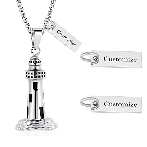 Oinsi Urn Necklace for Ashes Men's Cremation Jewelry Lighthouse Memorial Urn Necklace For Loves One Ashes Holder with Filling Kits - color: Customized