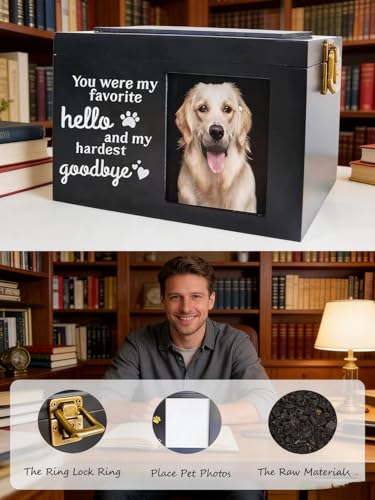 Dog Urn with Picture, Wooden Pet ERN for Dog Ashes Cremation Casket Box