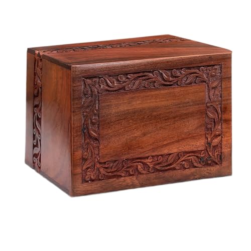 SOULURNS Border Engraved Wooden Urn for Human Ashes - Rosewood Cremation Urn for Adult Male or Female (Nested Set of 4) - size: Nested Set of 4