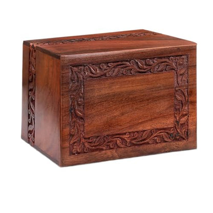 SOULURNS Border Engraved Wooden Urn for Human Ashes - Rosewood Cremation Urn for Adult Male or Female (Nested Set of 4) - size: Nested Set of 4
