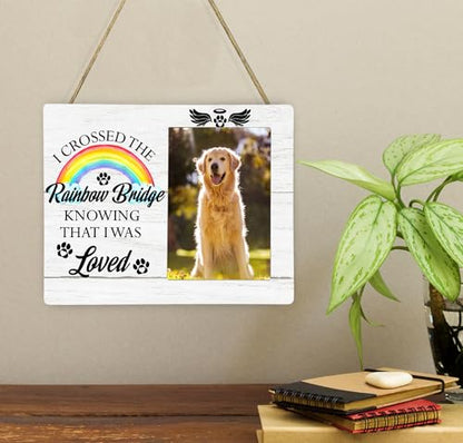Dog Memorial Photo Frame, I Crossed the Rainbow Bridge Pet Memorial Picture Frame Gifts for Dog Lover, 4x6 inch Photo - style: Rainbow Bridge