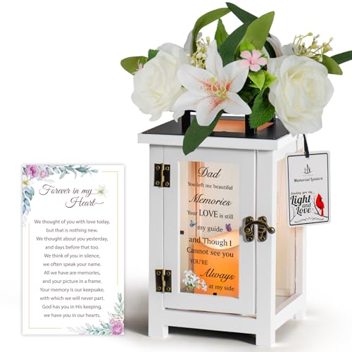Memorial Lantern with Sympathy Lily Rose Flowers Sympathy Bereavement Gift Idea for Loss of Father Dad Memorial Gift for Loss of Loved One - color: Dad