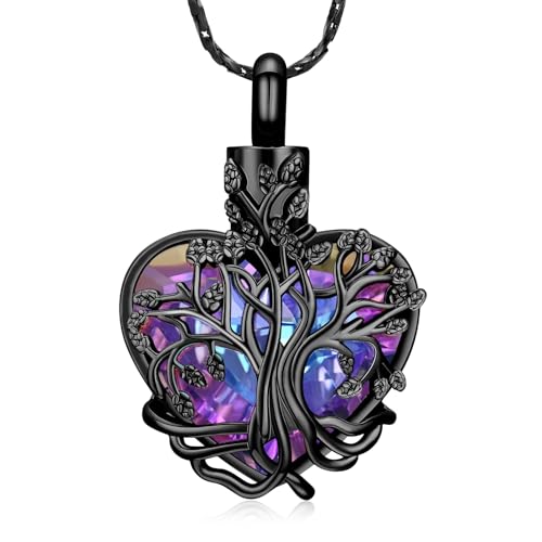 Imrsanl Tree of Life Heart Urn Necklace Cremation Jewelry for Women - color: Black-Purple