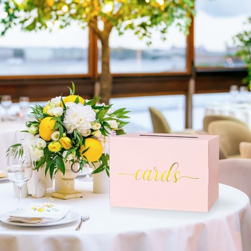 Mulbozy Pink Wedding Card Box, Pink Gift Cards Box Holder with Gold Foil - color: Pink(Gold)