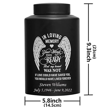 Custom Urns for Human Ashes Cremation Funeral Burial Urn for Male Female | Stainless steel, Customizable, Large Up to 220lbs, Decorative Urns, Urnas Para Cenizas Humanas Adultos, Angel Wings - size: Custom Wings Black