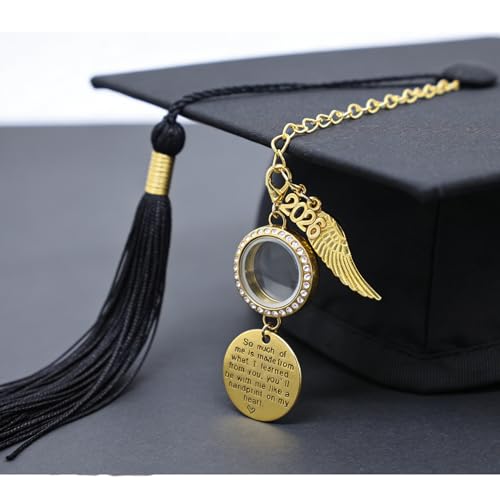 2026 Graduation Tassel Charm Photo Frame with Angel Wings, Gold - color: Gold