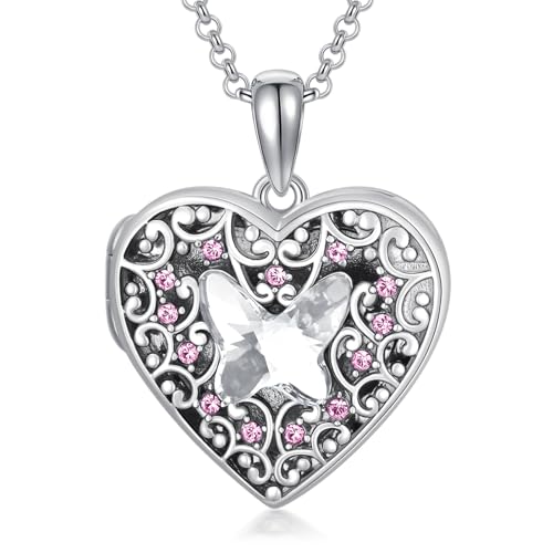 Dorunmo Personalized Locket Necklace 925 Sterling Silver that Holds Pictures Butterfly Birthstone Photo Heart Locket Custom Jewelry Congratulations New Beginnings New Job Gifts for Women - color: Butterfly, style: Only Locket