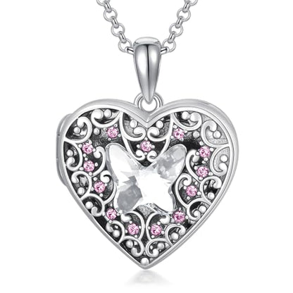 Dorunmo Personalized Locket Necklace 925 Sterling Silver that Holds Pictures Butterfly Birthstone Photo Heart Locket Custom Jewelry Congratulations New Beginnings New Job Gifts for Women - color: Butterfly, style: Only Locket