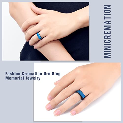 Minicremation Cremation Jewelry for Ashes Geometry Simple Style Memorial Urn Ring Ashes Holder with Fill Kit Keepsake Cremation Ring for Men - color: Blue