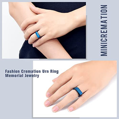Minicremation Cremation Jewelry for Ashes Geometry Simple Style Memorial Urn Ring Ashes Holder with Fill Kit Keepsake Cremation Ring for Men - color: Blue
