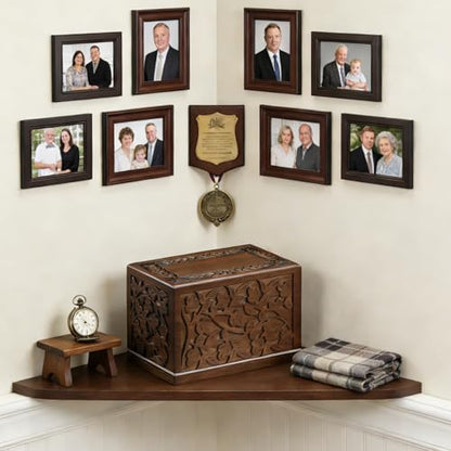 Tree of Life Wooden Cremation Urn for Human Ashes Adult Men Women & Pet | 250 lbs Handcrafted Funeral Urn. Decorative Walnut, Velvet Lining, Secure Locking Base. Large Memorial for Men Women & Pet