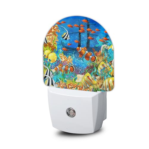 Summer Sea Night Light, Fishes Coral Nightlight Plug into Wall with Dusk to Dawn Sensor, LED Lamp Energy Saving Lights for Men Women Boys Girls,Lamp for Bedroom Bathroom Hallway - color: Fishes Coral