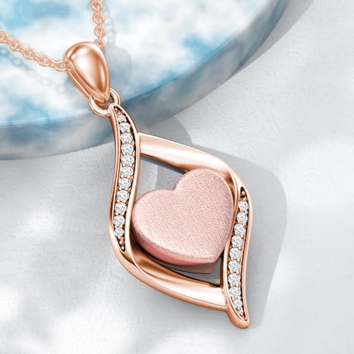 925 Sterling Silver Urn Necklace for Ashes, Teardrop/Tree of Life/Sunflower/Dragonfly/Sea Turtle/Celtic Knot/Elephant/Hummingbird Memorial Cremation Pendant Necklaces for Animal Human Ashes - color: Rose Gold