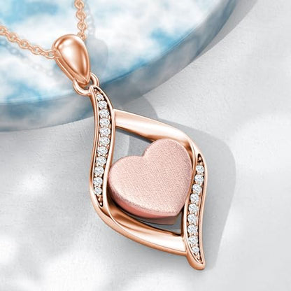 925 Sterling Silver Urn Necklace for Ashes, Teardrop/Tree of Life/Sunflower/Dragonfly/Sea Turtle/Celtic Knot/Elephant/Hummingbird Memorial Cremation Pendant Necklaces for Animal Human Ashes - color: Rose Gold
