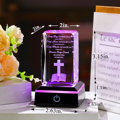Movdyka 3D Crystal Christian Gifts for Women Men Inspirational Bible Verse | Religious Keepsake with Colorful LED Night Light Encouragement Spiritual Gifts for Women on Birthday Christmas - color: Bible Verse（Every Day）
