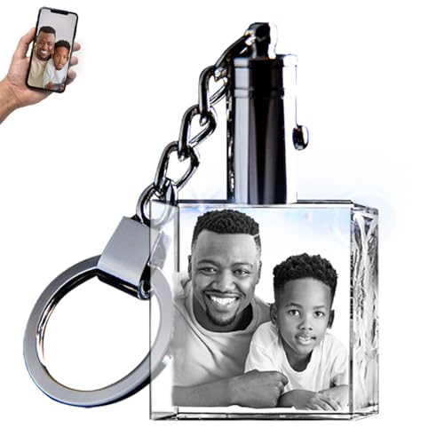 3D innovation Personalized Crystal Keychain Photo with LED Light Custom Laser Etched Key Chain, Valentines Gifts Keepsake - style: Square
