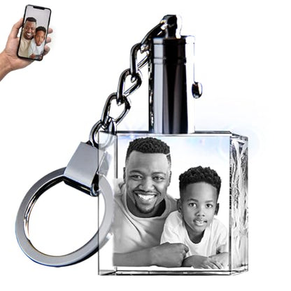 3D innovation Personalized Crystal Keychain Photo with LED Light Custom Laser Etched Key Chain, Valentines Gifts Keepsake - style: Square