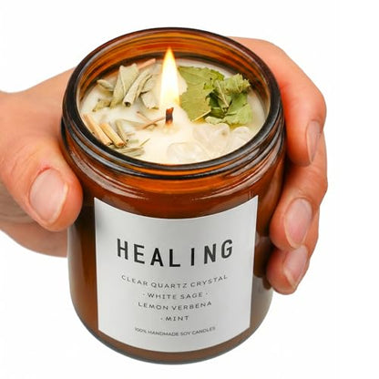 Healing Energy Candle, Negative Energy Cleansing,Soy Aromatherapy, Handmade Crystal Candle for Soothing.(Healing) - style: Healing