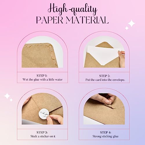 1500PACK Small Thank You Cards with Brown Kraft Envelopes For Business, Weddings, Bridal Shower, Baby Shower, Graduation, Funeral 4X6 inch With Sticker - color: Brown, size: A4(4.25 X 6.25) 1500 PCS With ThankYou Card